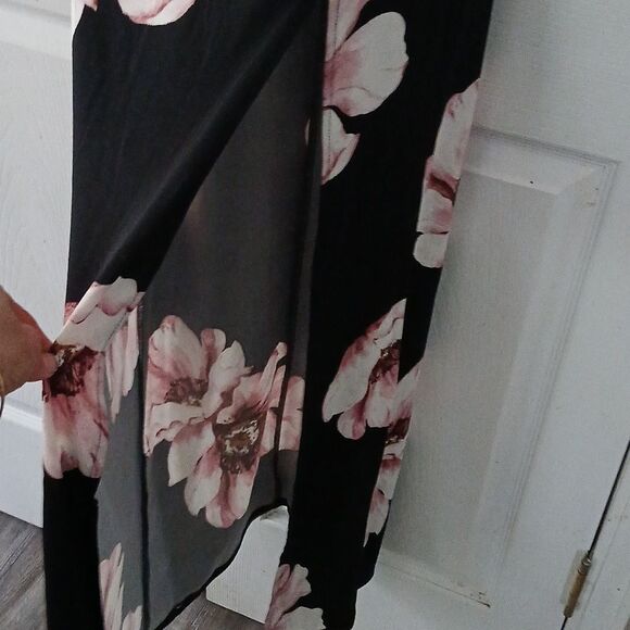 Blashe black floral print maxi spaghetti dress high slit on one side Sz L NWT - Picture 4 of 6